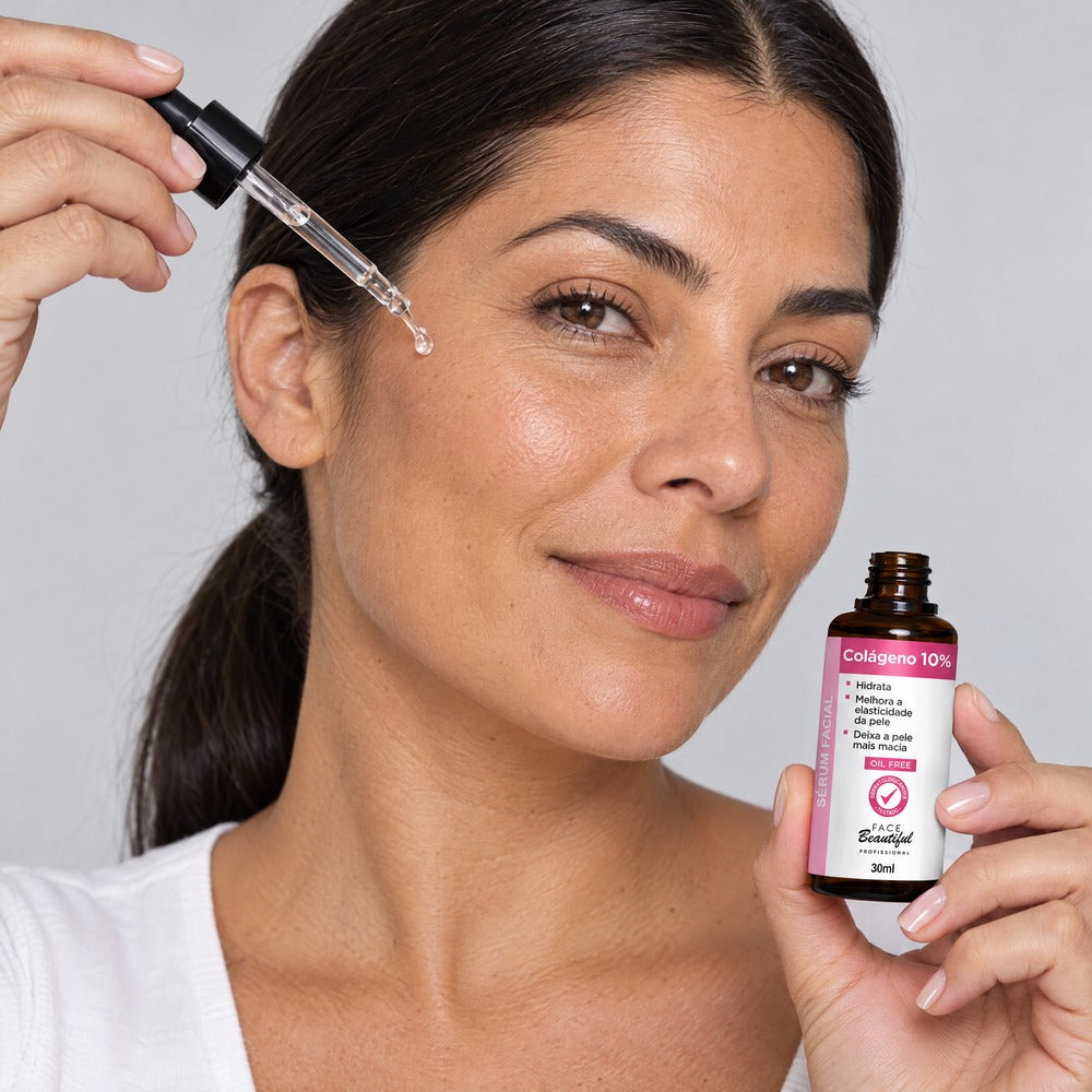 Sérum Facial Face Beautiful Professional 30ml – Colágeno 10%, aplicação na pele