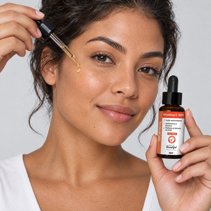 Sérum Facial Face Beautiful Professional 30ml – Vitamina C 10%, aplicação na pele